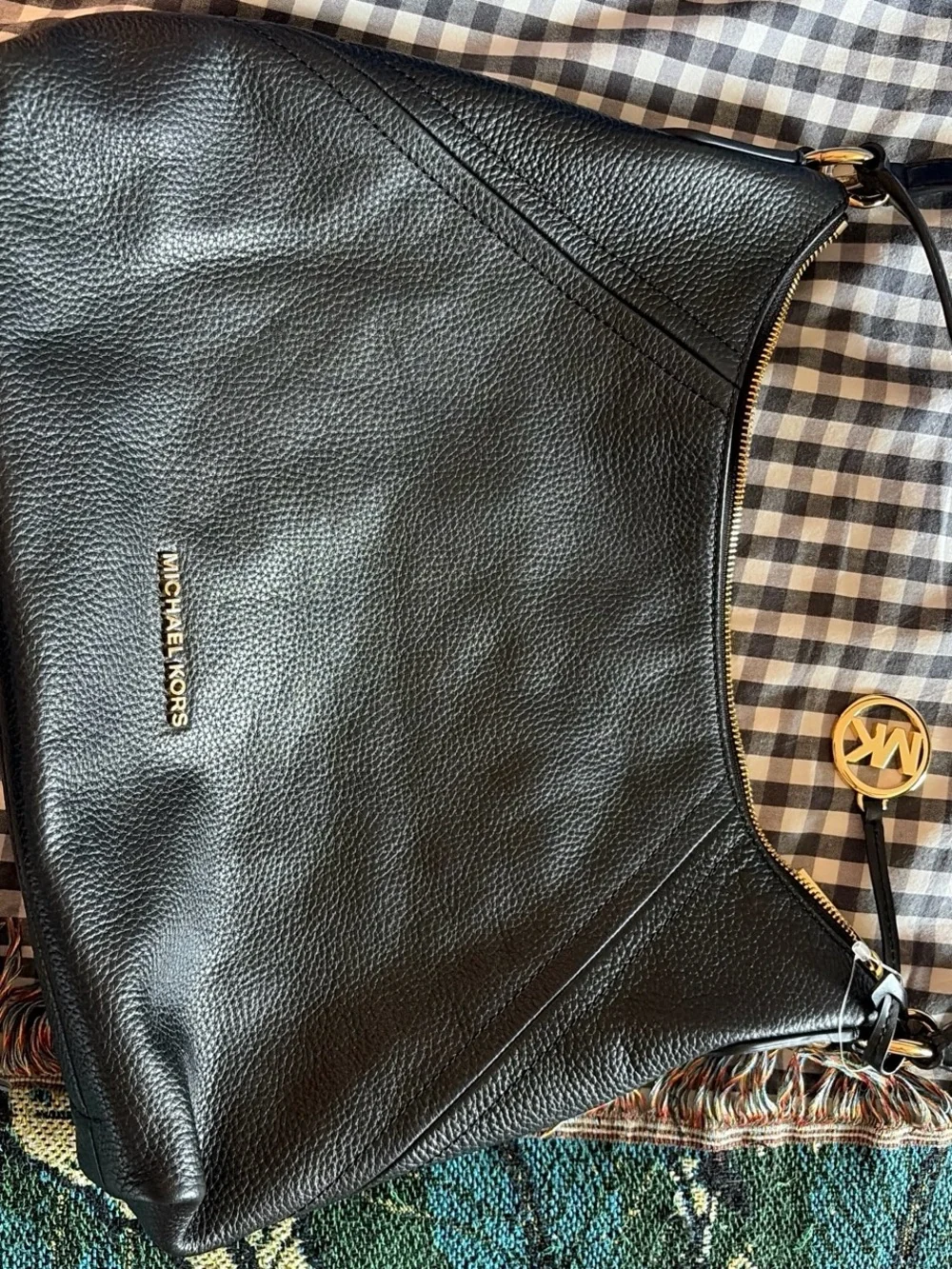 Michael Kors Black Pebbled Leather Hobo with Gold Hardware